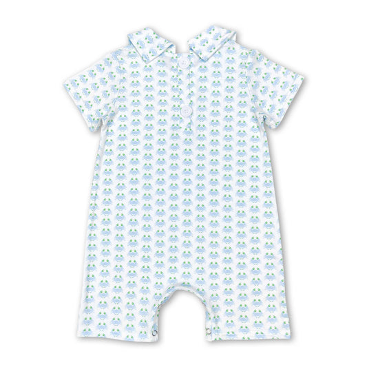 Short sleeves crab baby boys summer polo romper