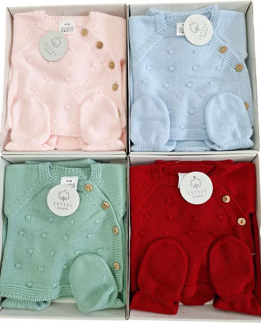 Green 3-piece baby knit set Pipoca