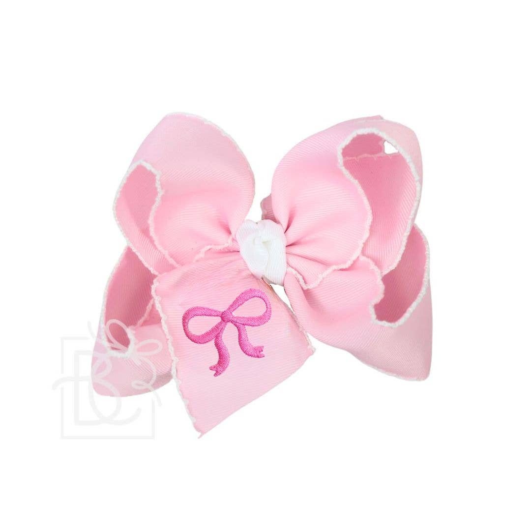 EMBROIDERED BOW CROCHET EDGE HAIR BOW ON ALLIGATOR CLIP