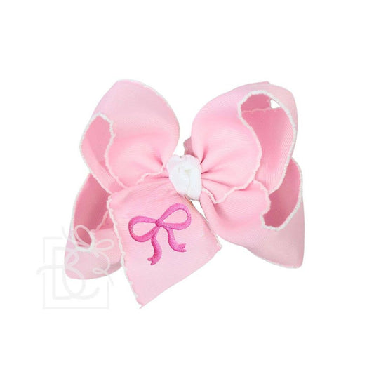 EMBROIDERED BOW CROCHET EDGE HAIR BOW ON ALLIGATOR CLIP