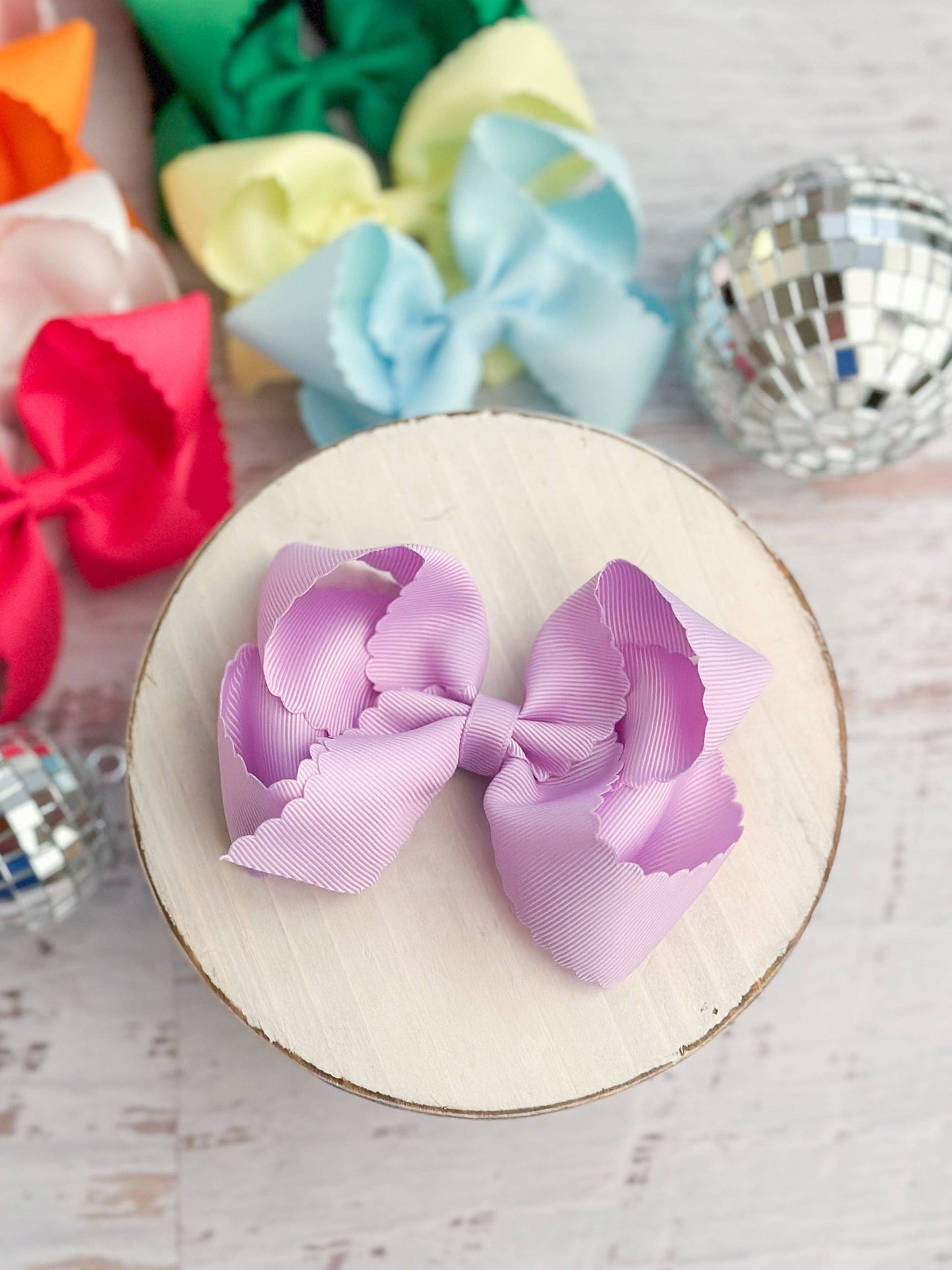 Oversize Scalloped Hair Bows - Alligator Clip - 5.5" Girls