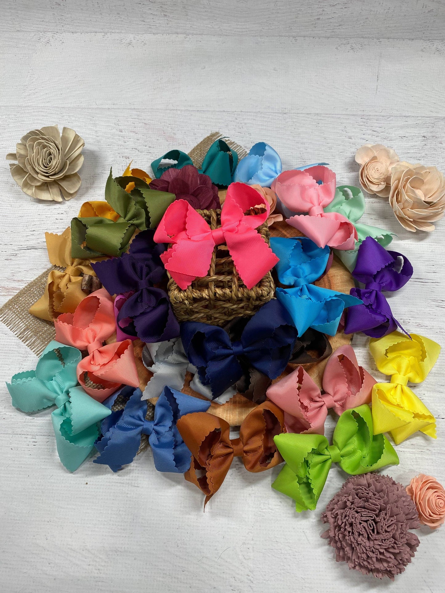 Oversize Scalloped Hair Bows - Alligator Clip - 5.5" Girls