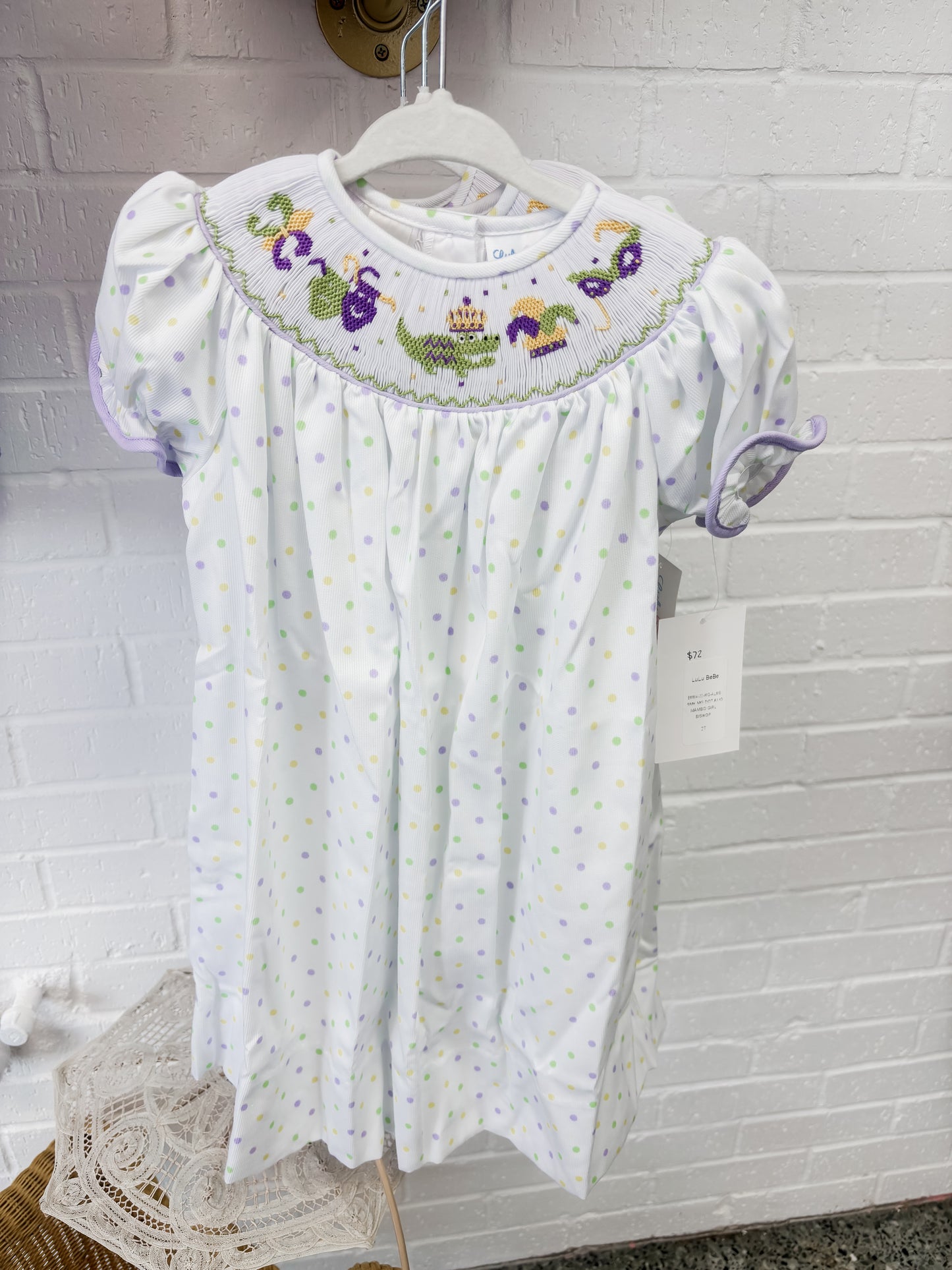 Girls Mardi Gras Smocked Dress