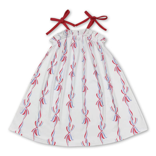Straps red blue bow baby girls 4th of july romper