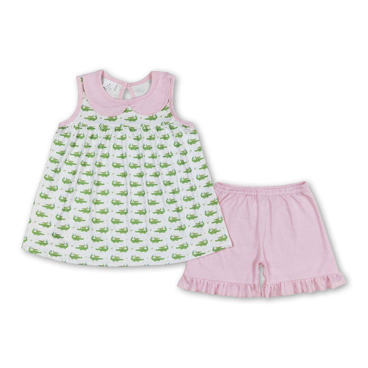 Pink flutter sleeves crocodile baby girls romper