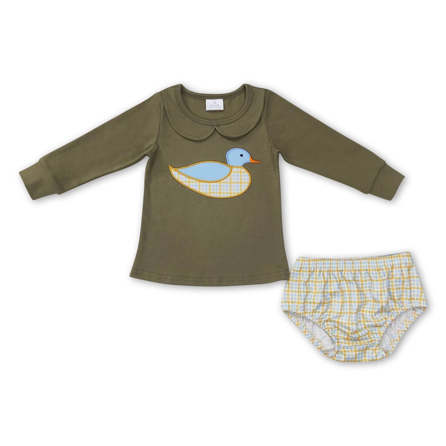 Long sleeves duck top plaid boy clothing set