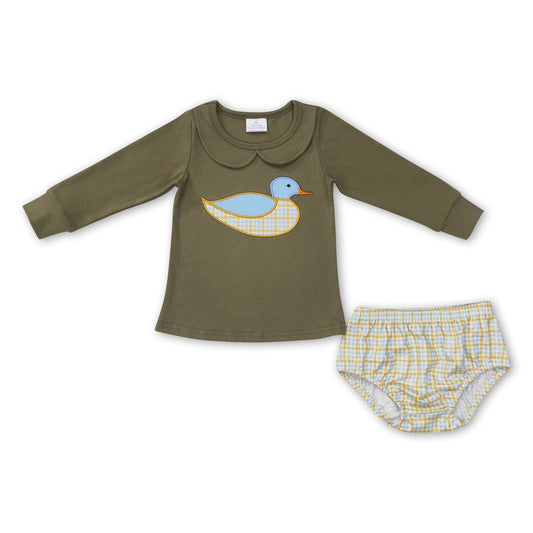 Long sleeves duck top plaid boy clothing set