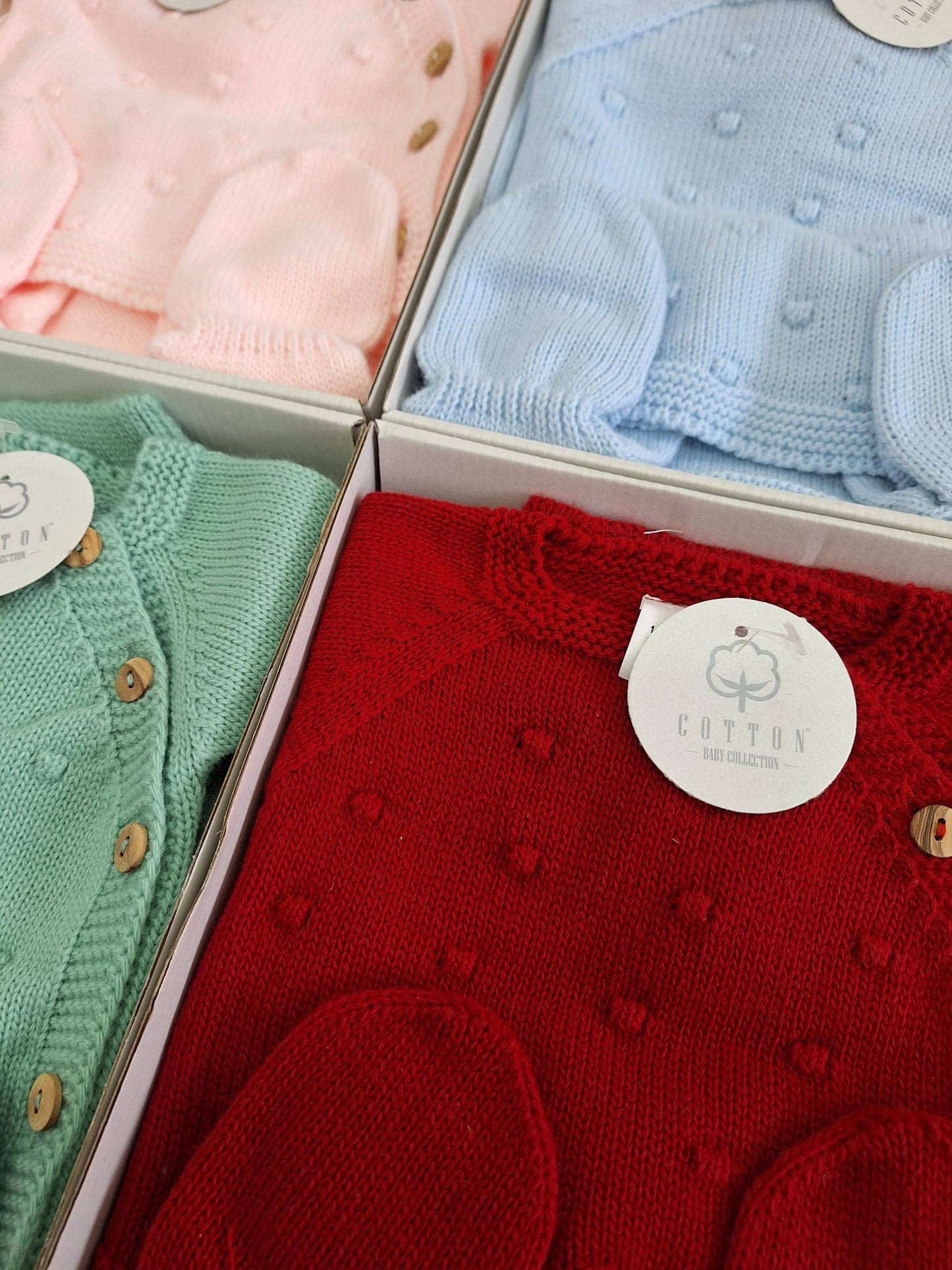 Green 3-piece baby knit set Pipoca