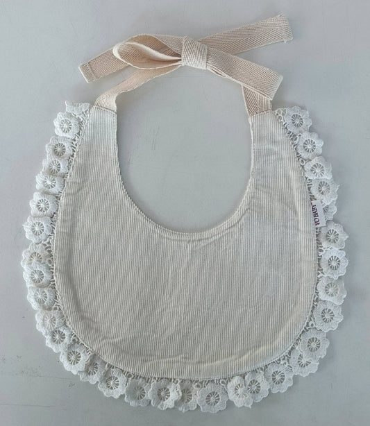 Reversible Off-White Corduroy Solid Color & Sage-Green Floral Printed Baby Bib