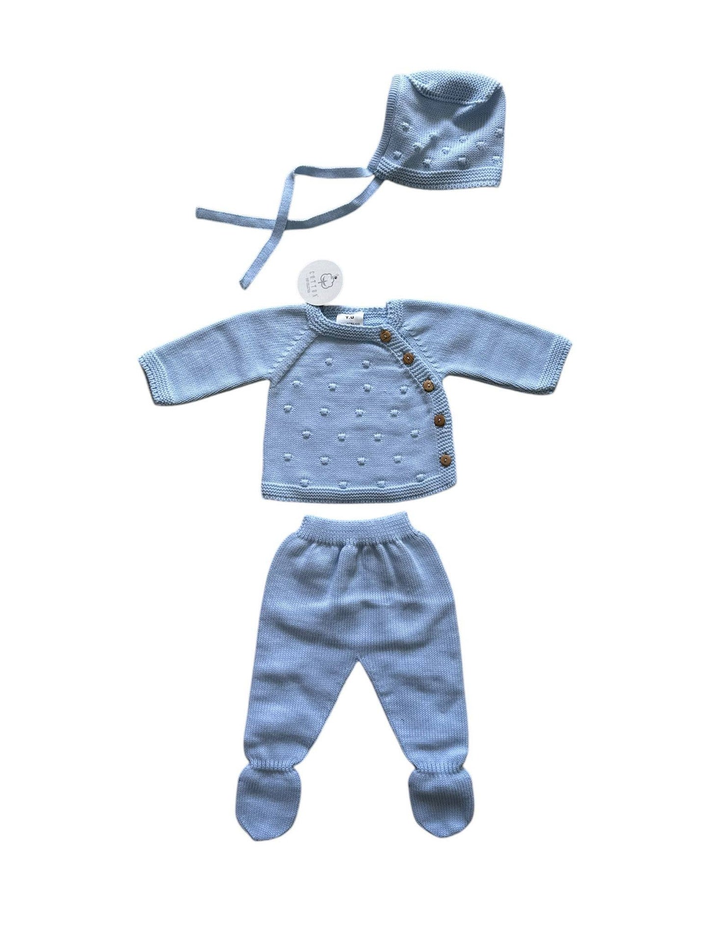 Green 3-piece baby knit set Pipoca