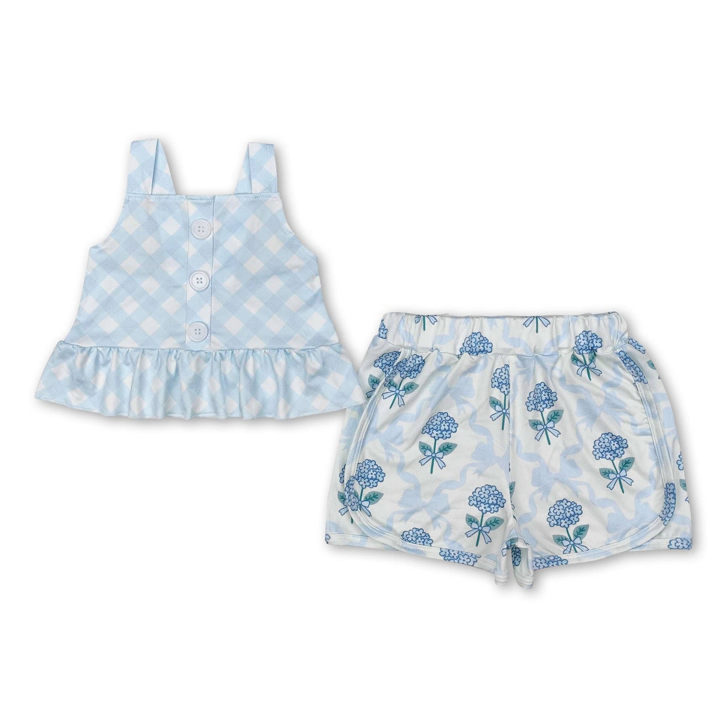 Sleeveless light blue bow floral baby girls athletic dresses
