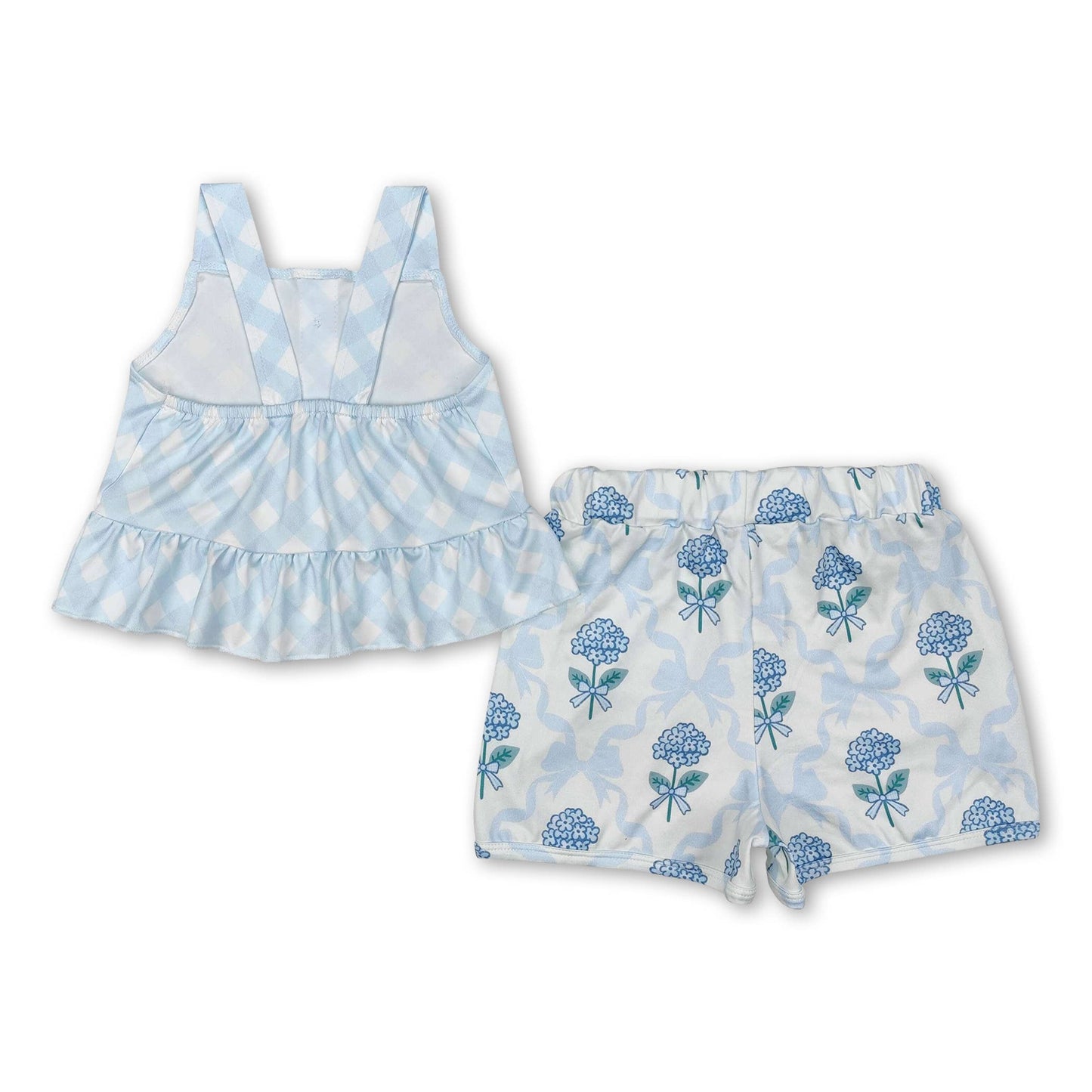 Sleeveless light blue bow floral baby girls athletic dresses