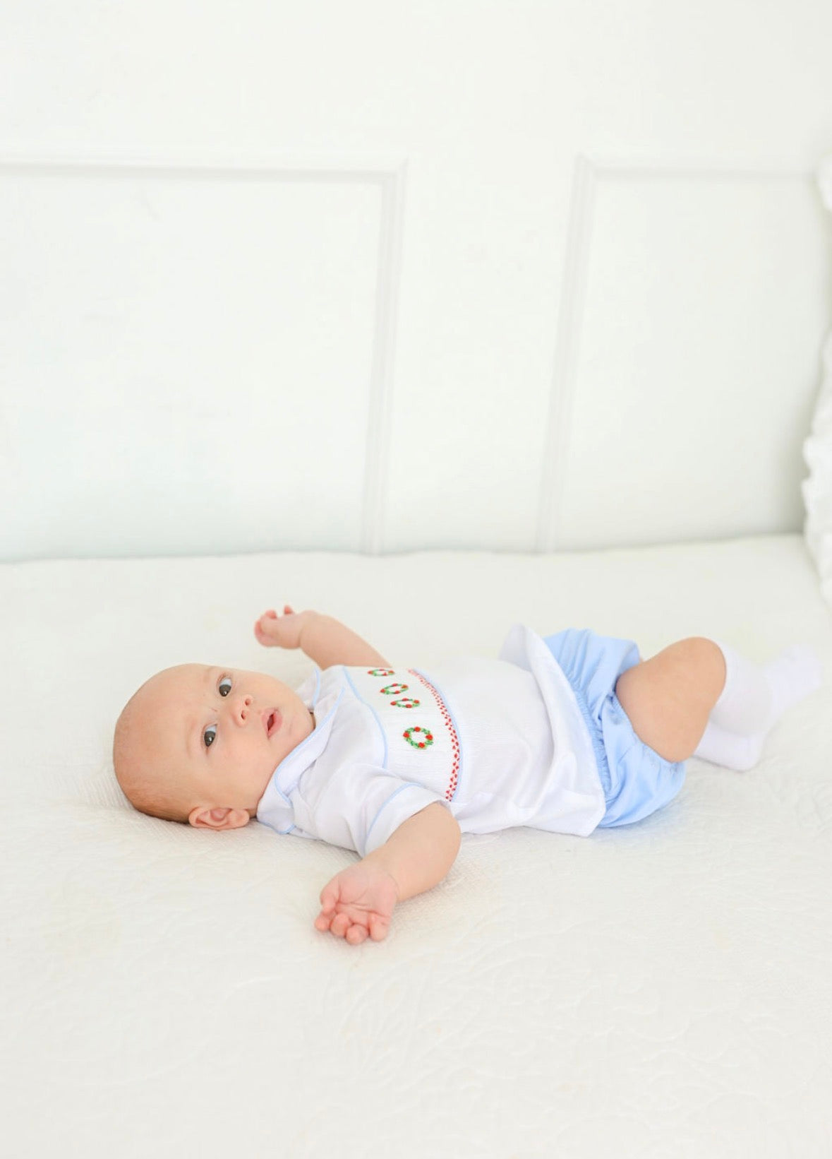 Wreath Hand Smocked Diaper Set