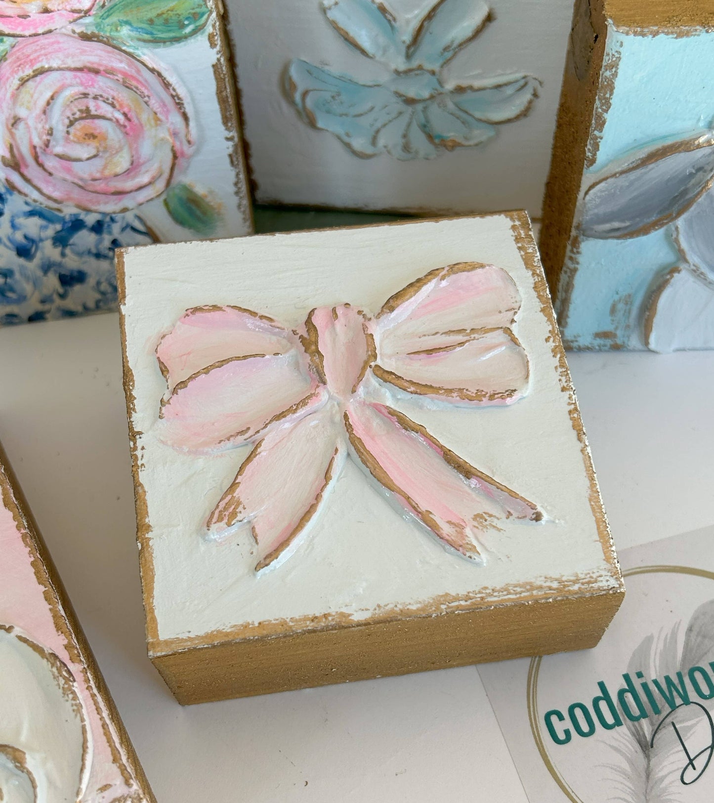 Pink bow mini block  |  floral Easter Spring baby nursery