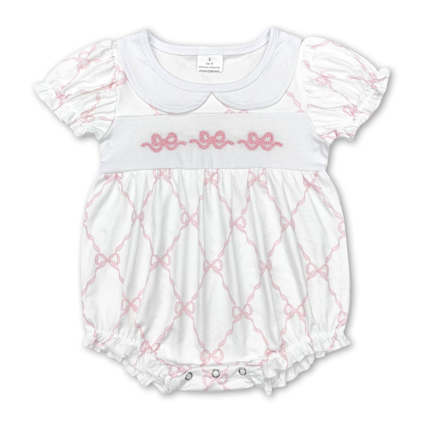 PINK bow short sleeves baby girls romper