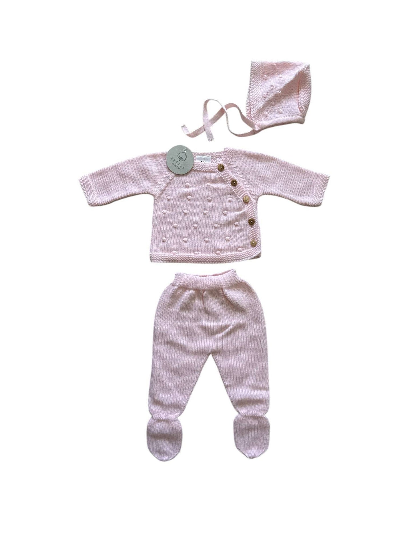 Green 3-piece baby knit set Pipoca