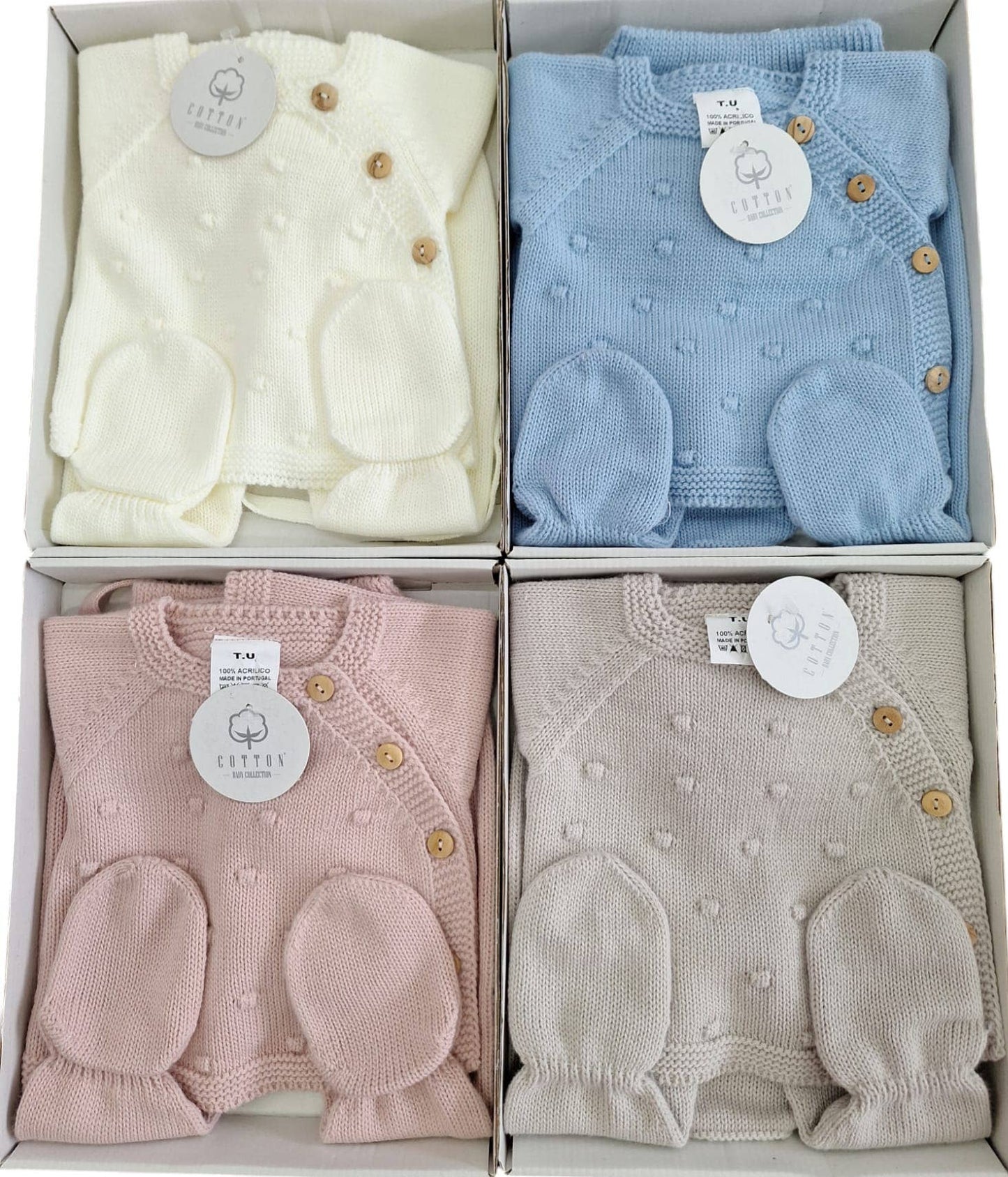 Green 3-piece baby knit set Pipoca