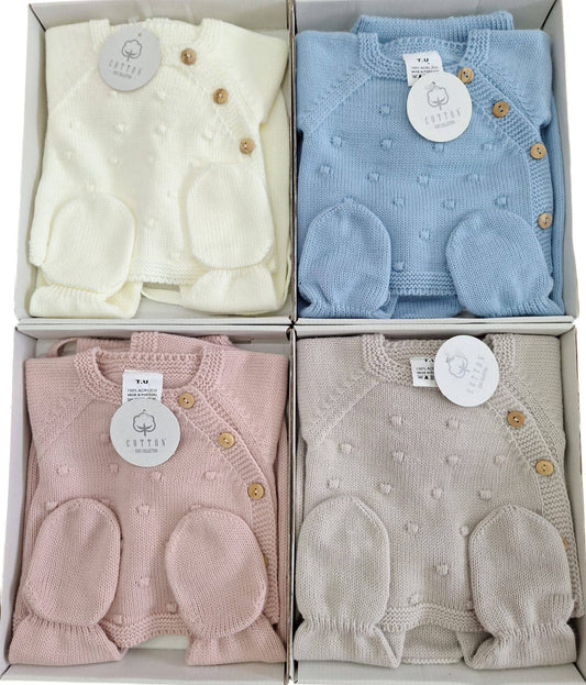 Green 3-piece baby knit set Pipoca