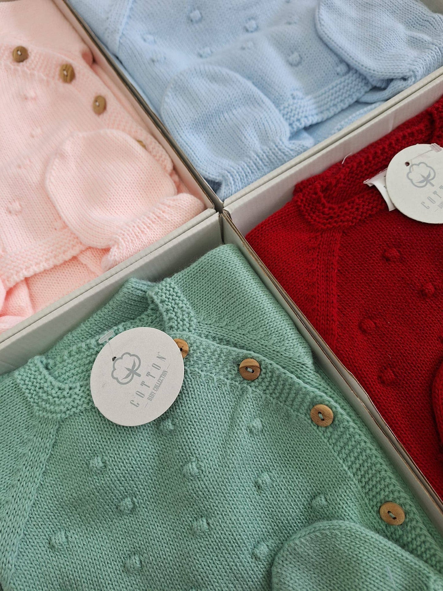 Green 3-piece baby knit set Pipoca