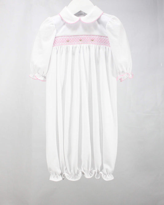 White and Pink Geometric Claire Gown