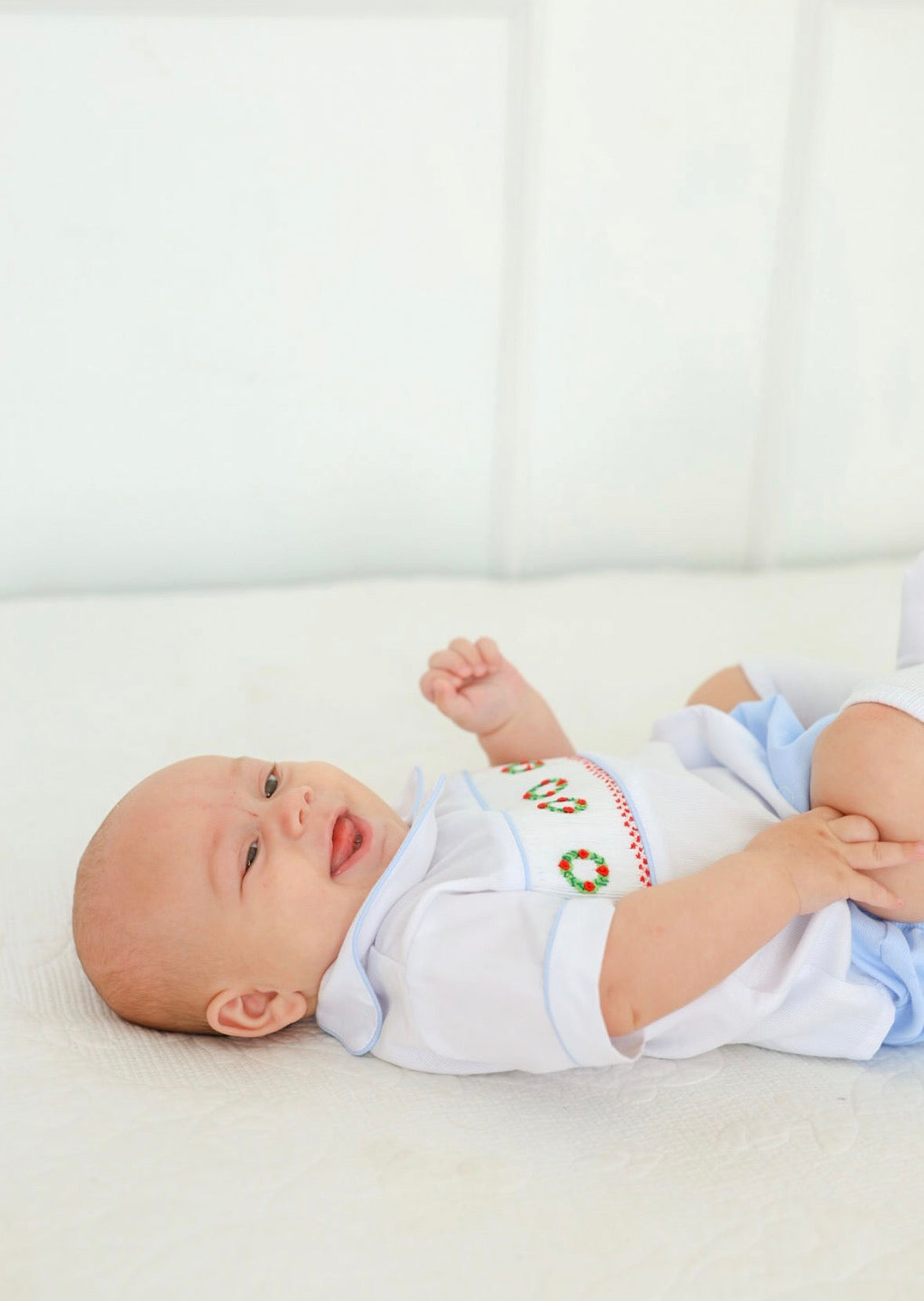 Wreath Hand Smocked Diaper Set