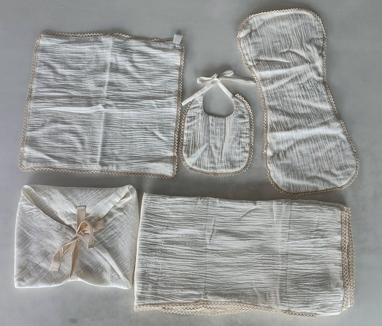 Double Gauze Off-White Solid Baby Layette Set