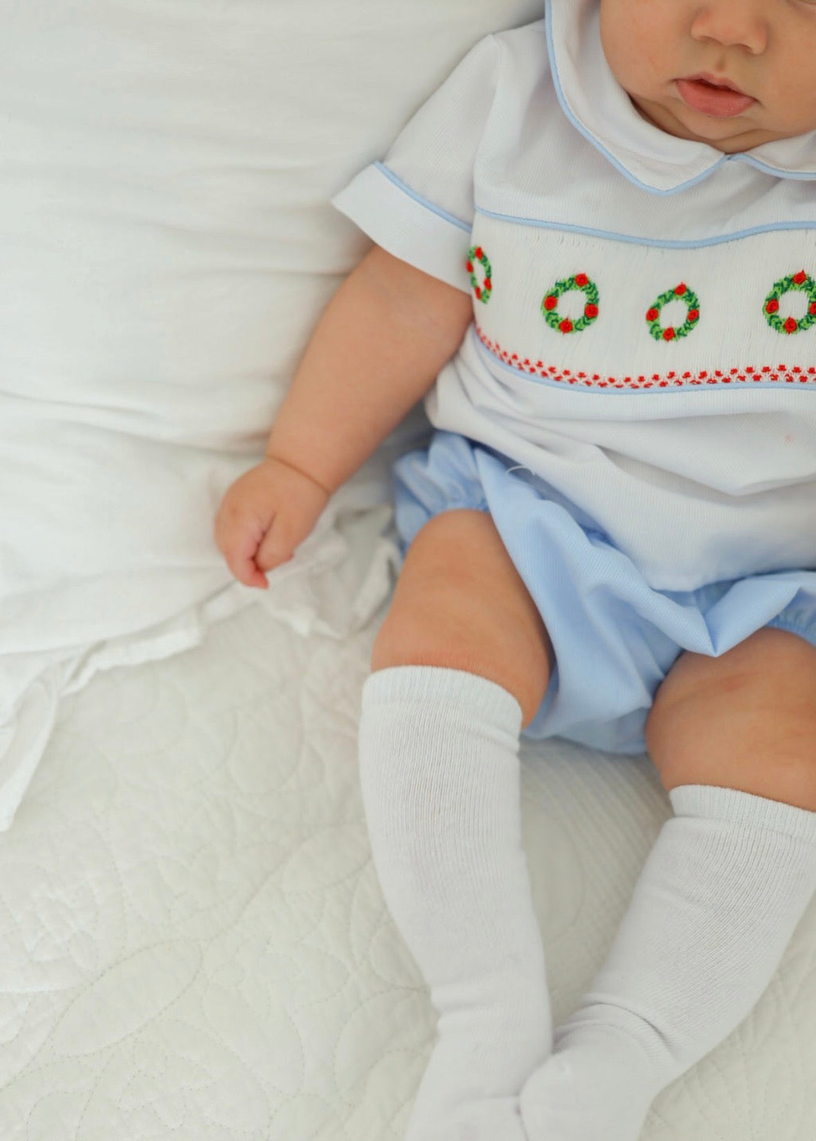 Wreath Hand Smocked Diaper Set