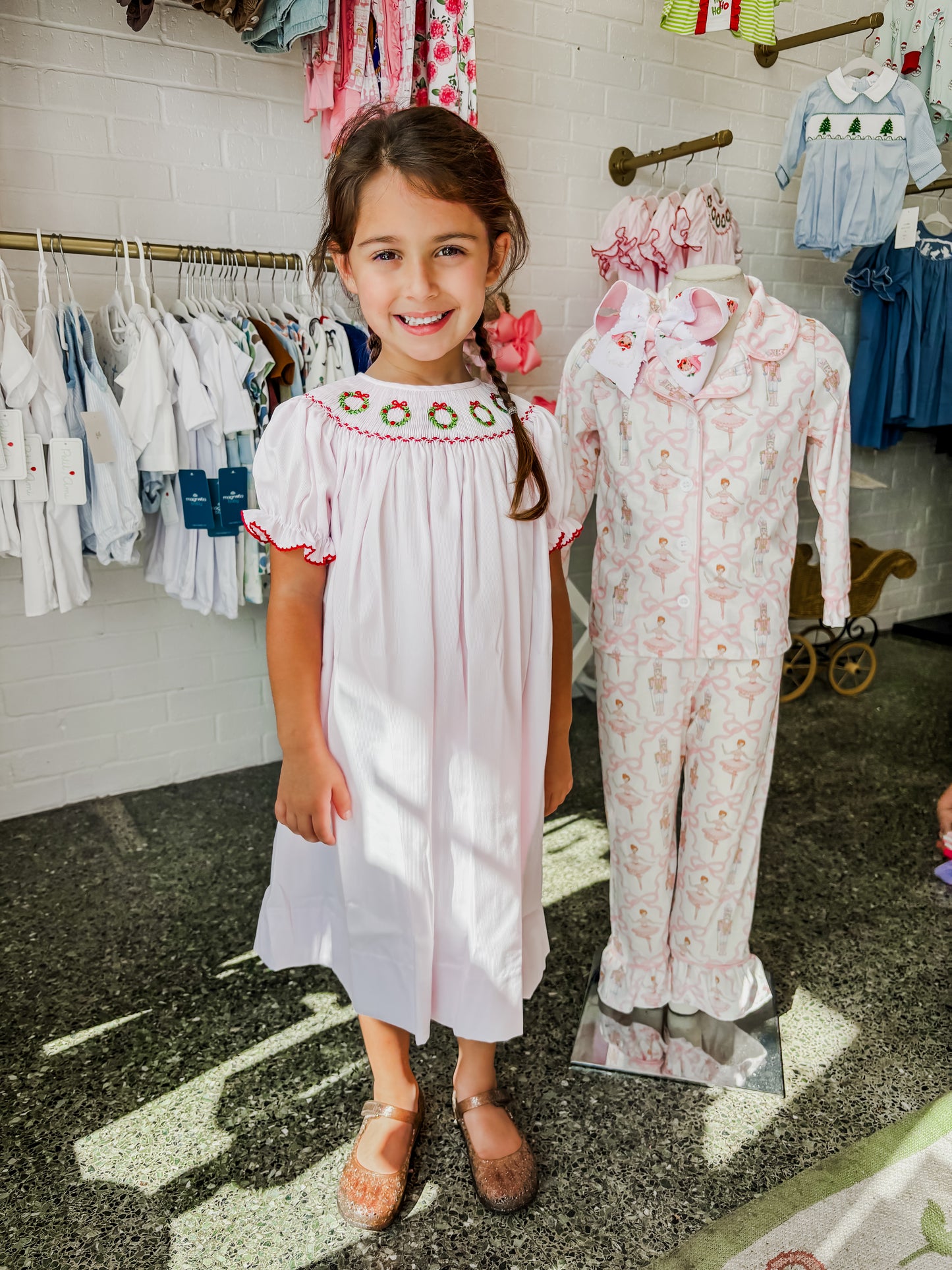 Christmas wreath smocked dress
