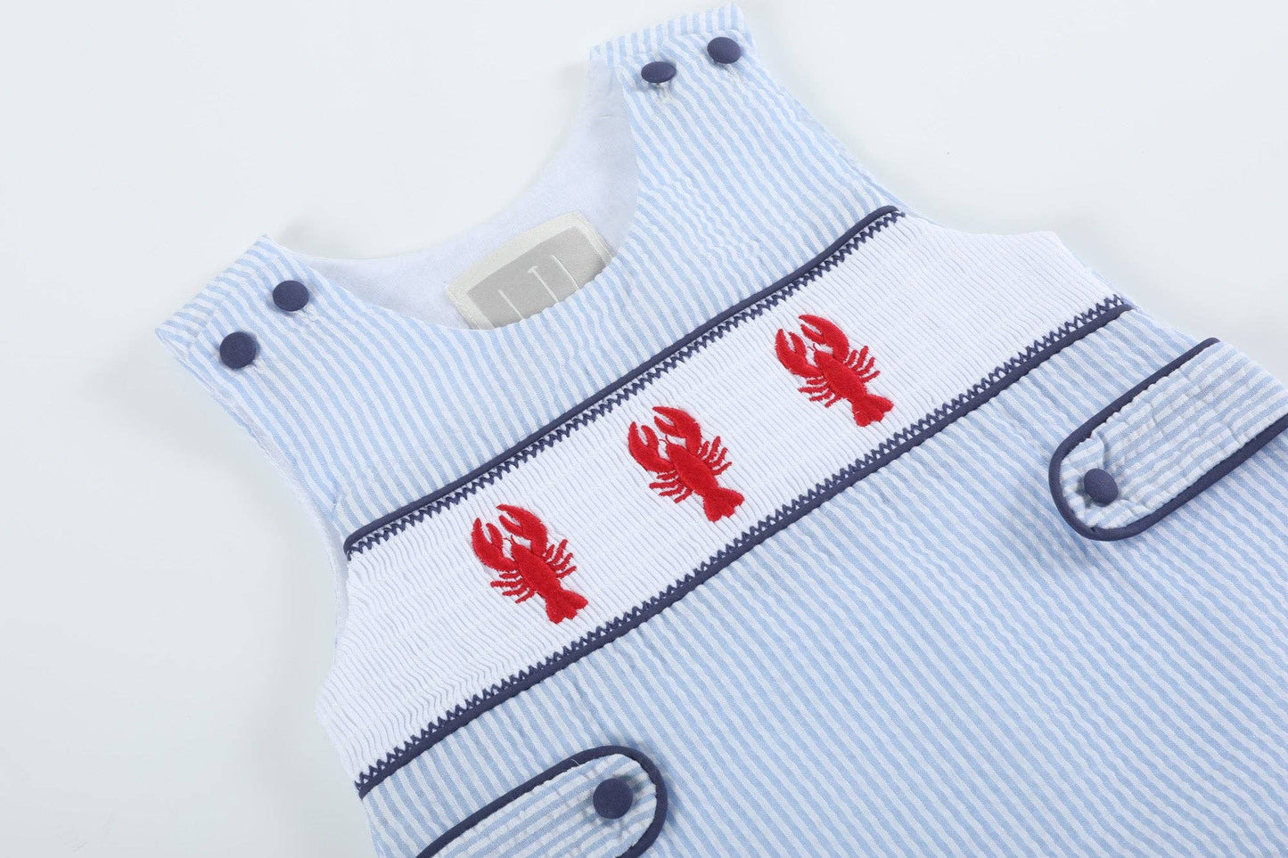 Blue Stripe Crawfish Smocked Shortalls