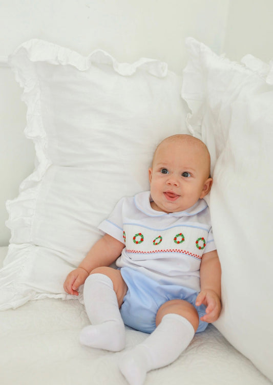 Wreath Hand Smocked Diaper Set