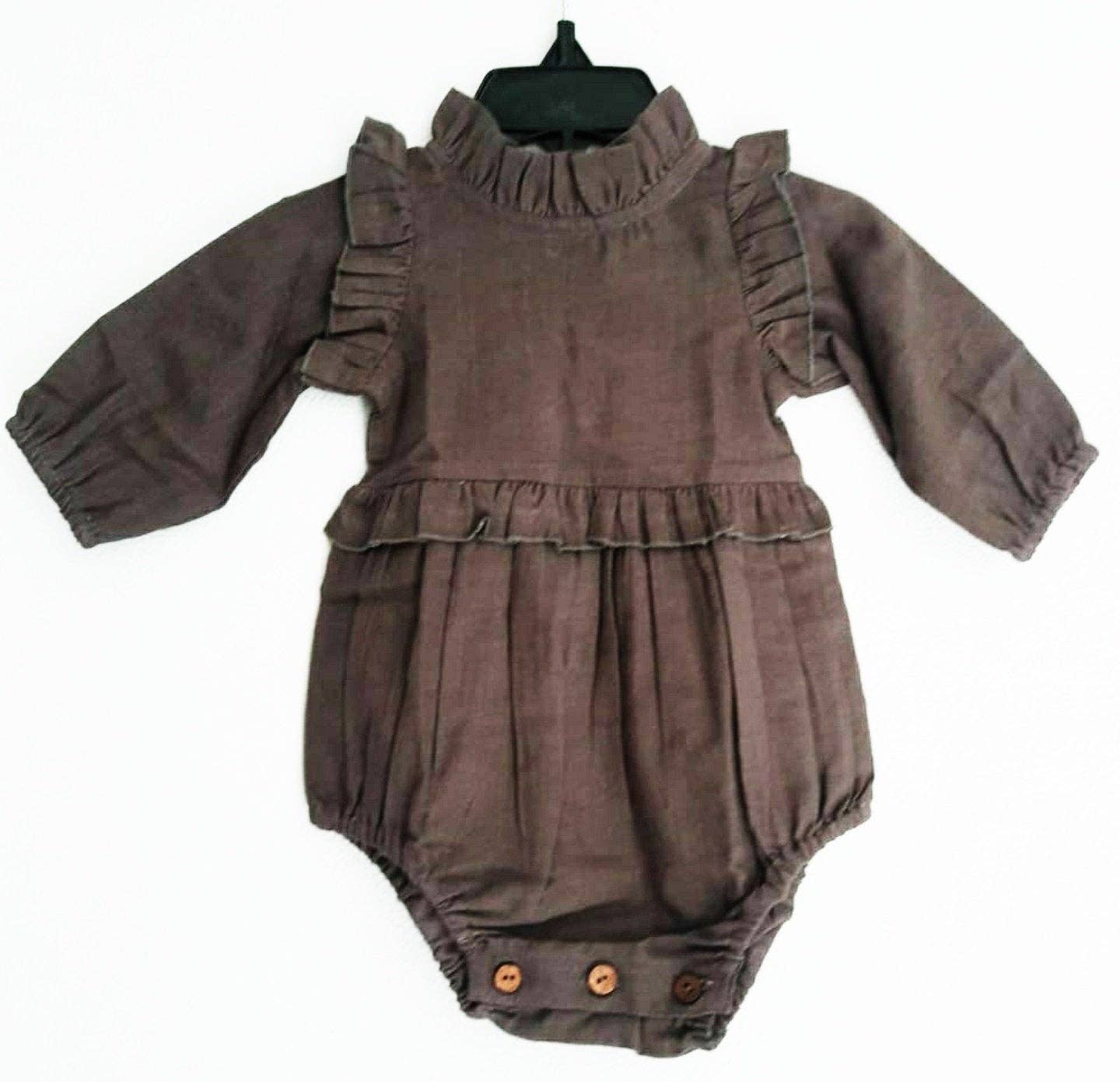 Chocolate Brown Full-Sleeves Ruffles Infant Romper : Infant : Baby