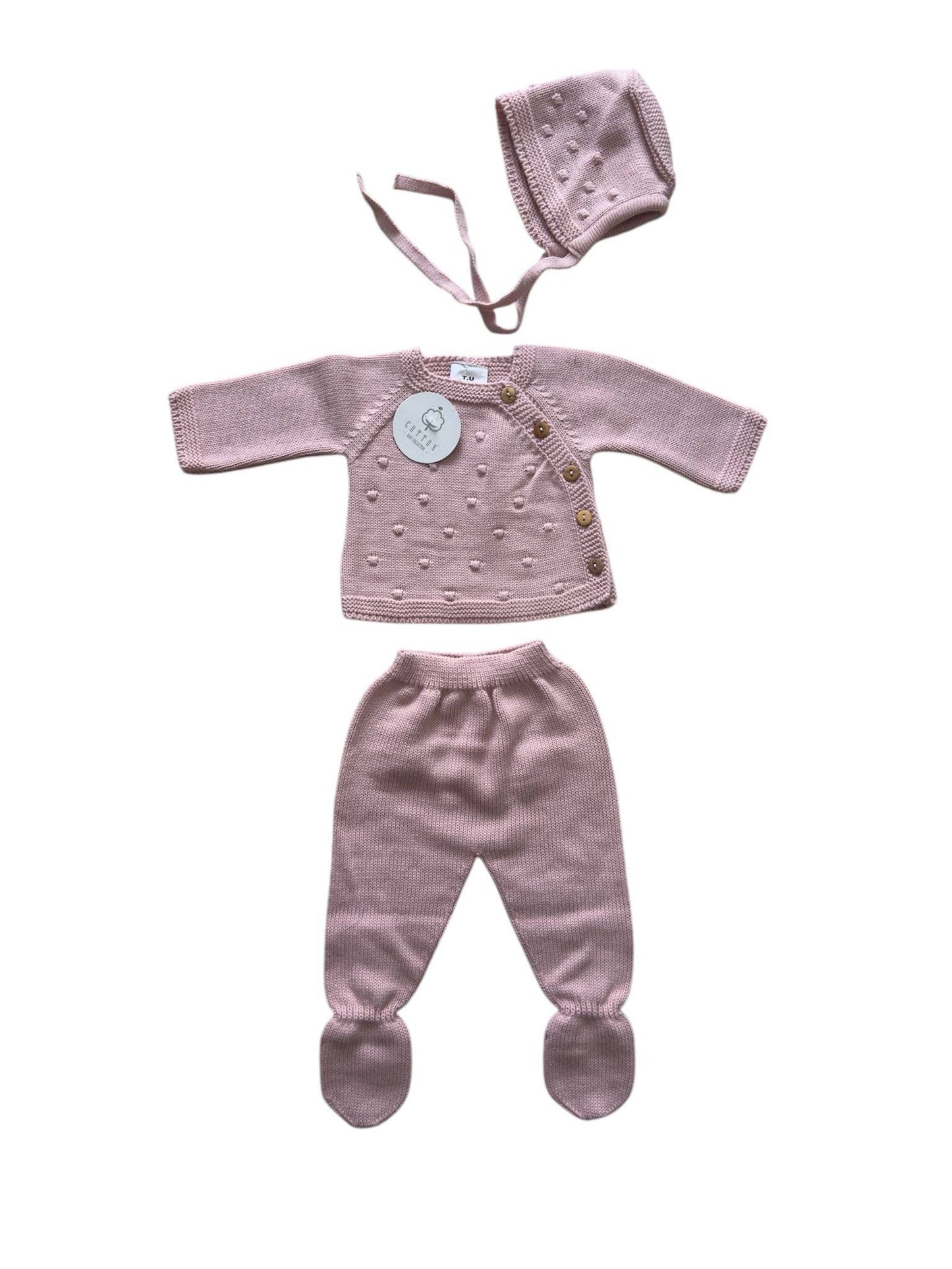 Green 3-piece baby knit set Pipoca