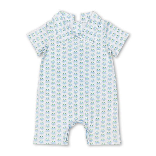 Short sleeves crab baby boys summer polo romper