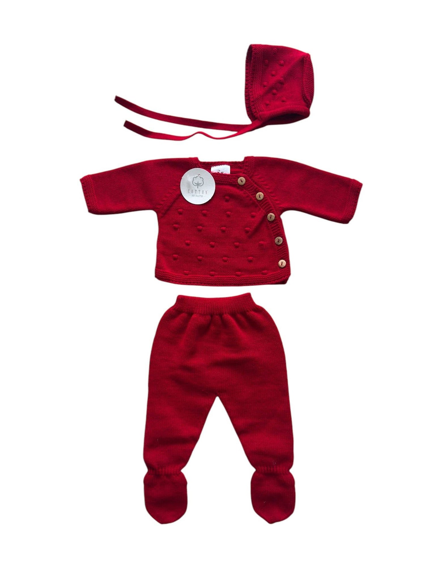 Green 3-piece baby knit set Pipoca