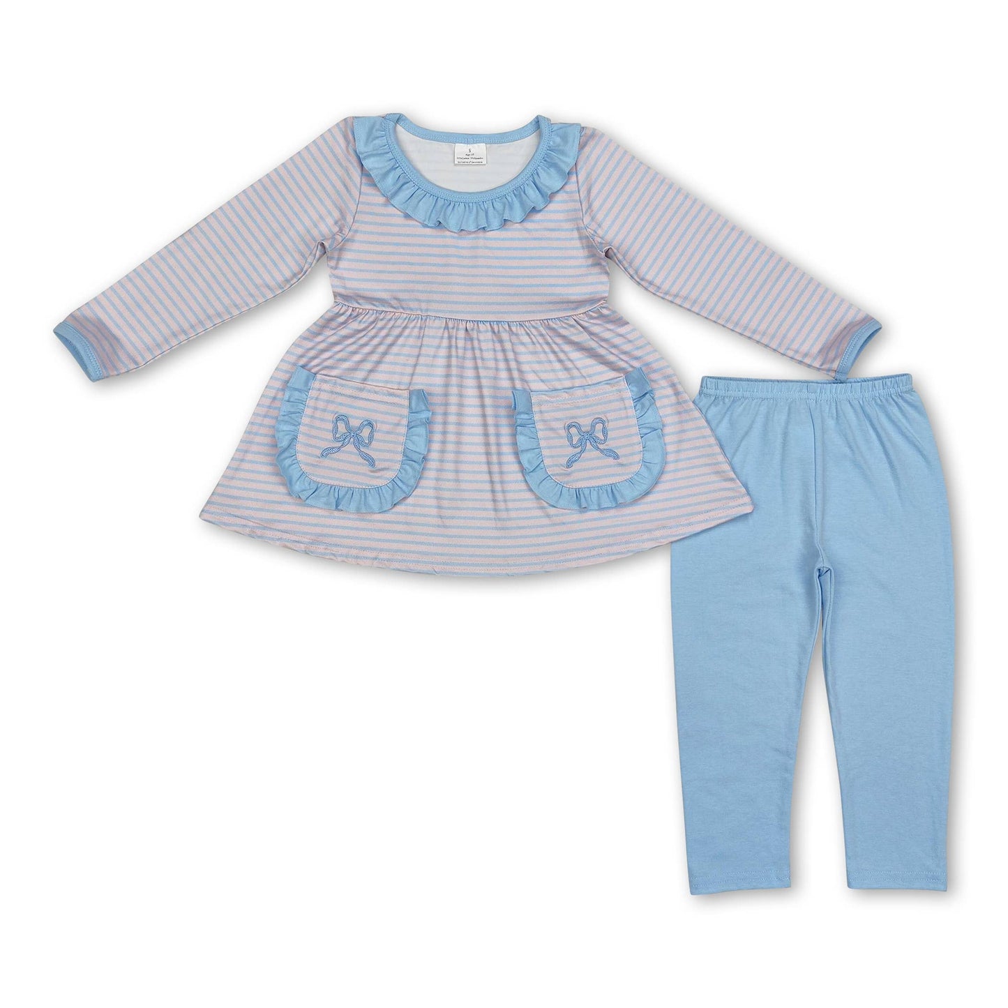 Long sleeves stripe bow pink leggings set