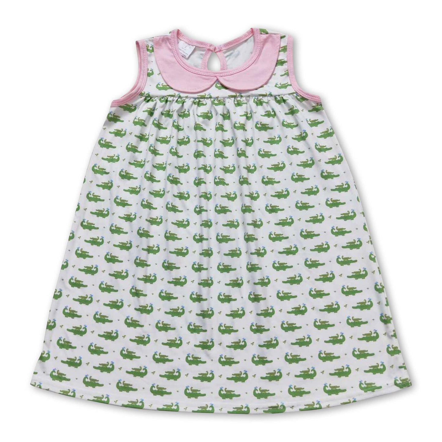 Pink flutter sleeves crocodile baby girls romper