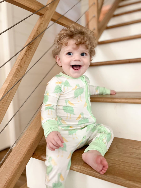 Mint Pelican Zipper Onesie