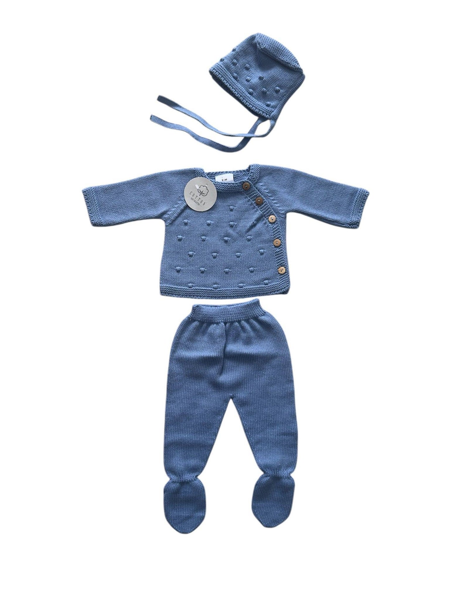 Green 3-piece baby knit set Pipoca